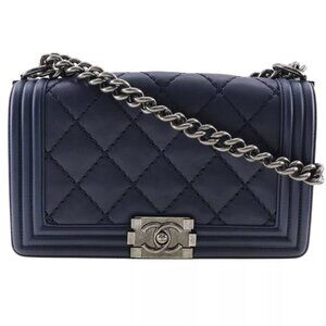 CHANEL Boy chanel Shoulder Bag ChainShoulder Matelasse Navy blue lambskin ...